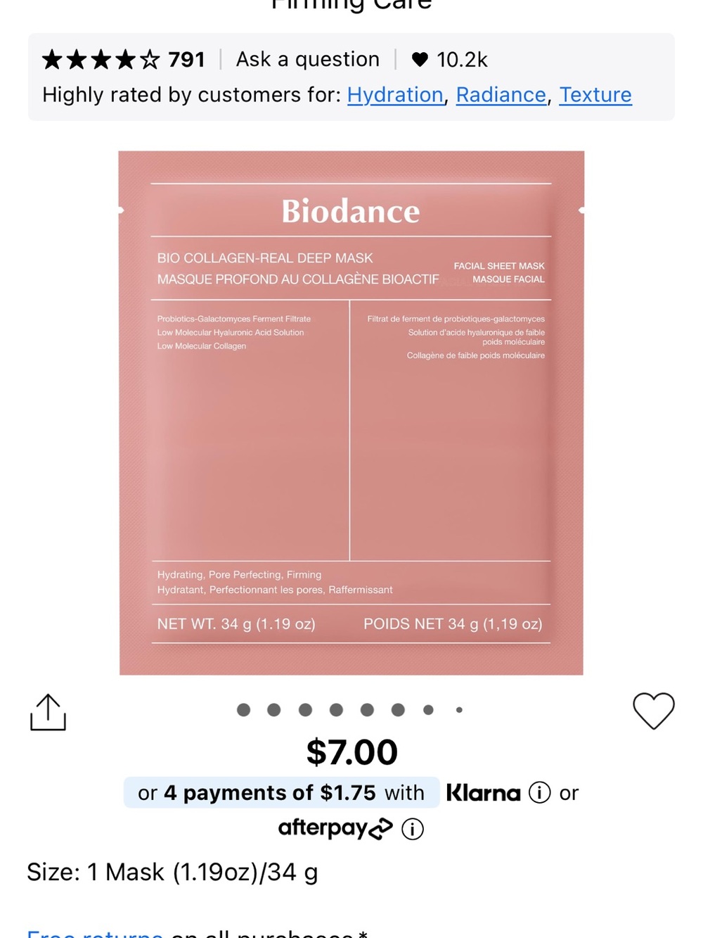 Bio Collagen Real Deep Mask – Hydrating Pink Facial Sheet Mask